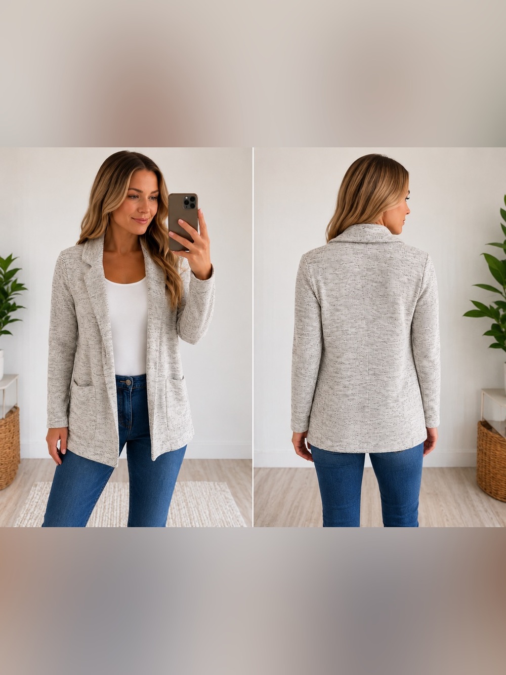 Light Heather Gray Open-Front Women’s Sweater Jacket